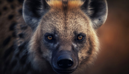 Beautiful hyena extreme close up portrait. Looking straight in the cameraの素材