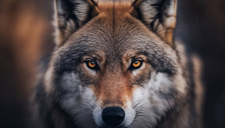 Beautiful wolf extreme close up portrait. Looking straight in the cameraの素材