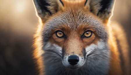 Beautiful fox extreme close up portrait. Looking straight in the cameraの素材
