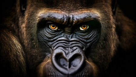 Beautiful gorilla extreme close up portrait. Looking straight in the cameraの素材