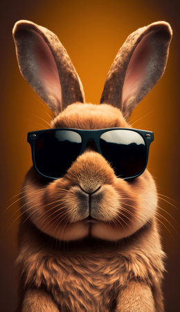 Portrait of rabbit with black sunglasses at the studioの素材