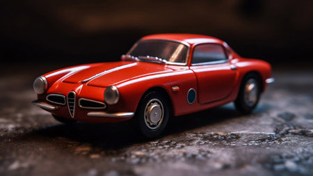 Beautiful mockup toy of old red carの素材