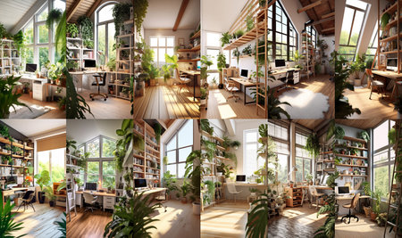 Set of modern home office interior design vertical backgroundsの素材