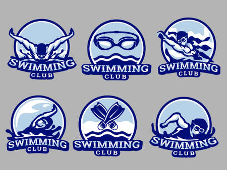 Swimming emblem and badge vector setのイラスト素材