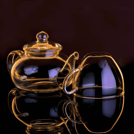 Glass tea pot and cupの写真素材