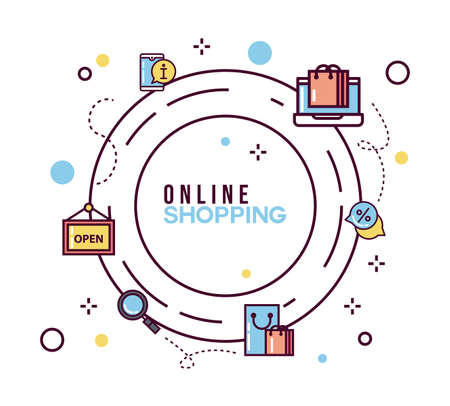 background icon set, online shopping e commerceのイラスト素材