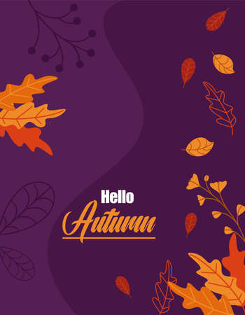 autumn illustration, holiday purple illustration, leaves designのイラスト素材