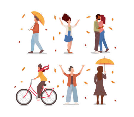 autumn illustration, holiday set people lifestyle, outdoorのイラスト素材