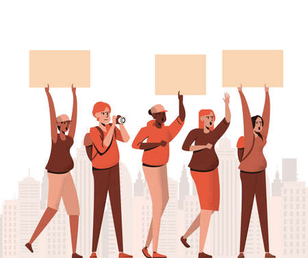 Protest people activist, group march campaign protestersのイラスト素材