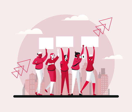 Protest people activist, human rights march, protesters illustrationのイラスト素材