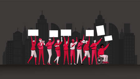 Protest people activist, dark illustration, anti-violence human rights marchのイラスト素材