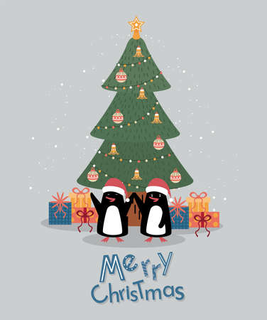 Merry christmas holiday season illustration penguin card desingのイラスト素材