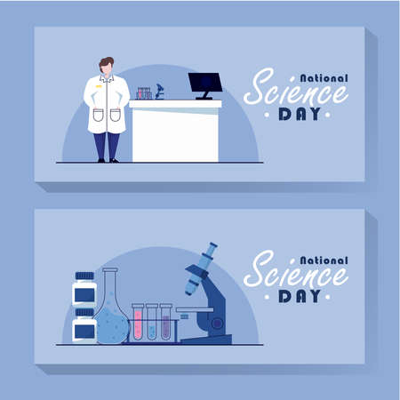 National science day vector banner, scientist illustrationのイラスト素材
