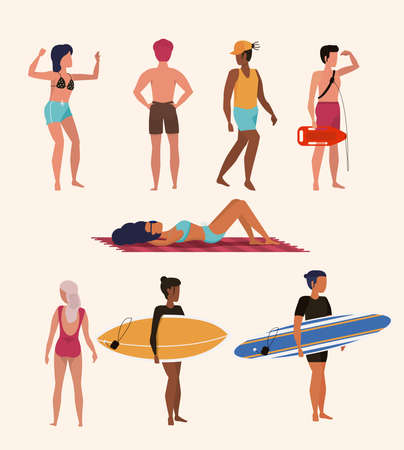 Beach party people having fun drawing clipart vacations time backgroundのイラスト素材