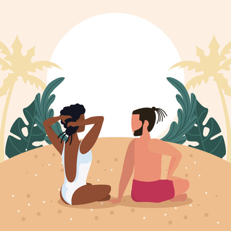 Beach party people having fun drawing couple clipartのイラスト素材
