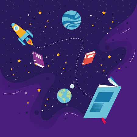 Book day illustration wallpaper galaxy banner backgroundのイラスト素材