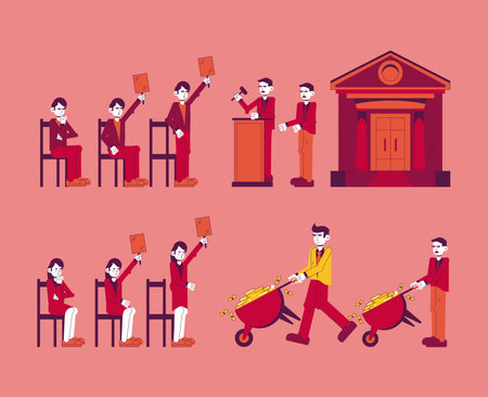 Online auction resources website icons people illustrationのイラスト素材