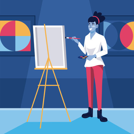 Woman painter working artist design illustration characterのイラスト素材