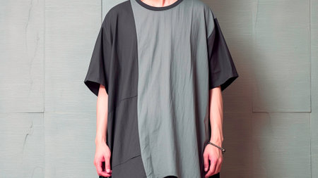 Front t-shirt design designer t-shirt worn by atletico male model urban style pose on the streetsの素材