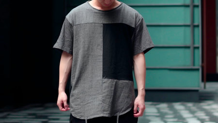 a man wearing withe tshirt asian handsome model magazine photo mock up print designの素材