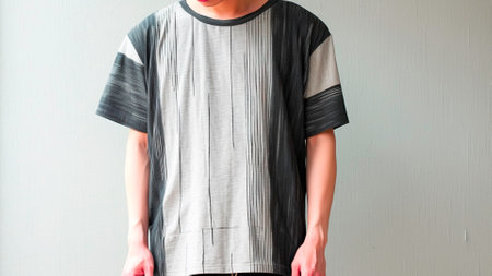 Front t-shirt design designer t-shirt worn by atletico male model urban style pose on the streetsの素材