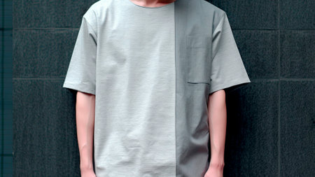 Front t-shirt design designer t-shirt worn by atletico male model urban style pose on the streetsの素材