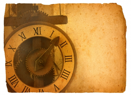 Antique clock on old paper  with pathの写真素材