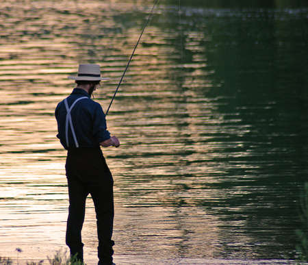 Amish man fishingの写真素材