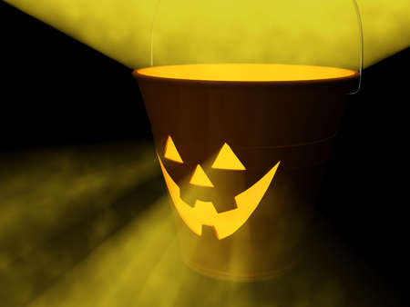 Orange glowing "jack-o-lantern" bucket for Halloween. 3D Rendering.の写真素材