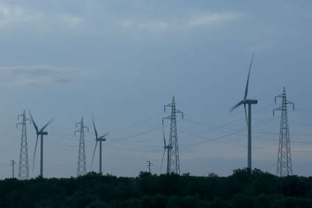 wind farm in the sunset
