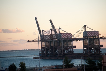 cranes on the quayの写真素材