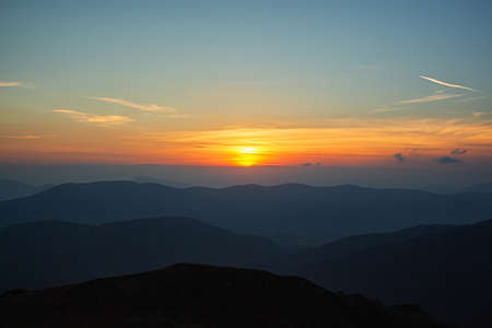 Orange sunset in the Polish mountains Bieszczadyのeditorial素材