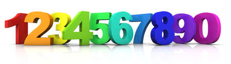 big multicolored 3d numbers from 1 to 9 plus 0 standing in a row - 3d rendering/illustration