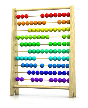 3d rendering/illustration of an abacus with rainbow colored beadsの写真素材