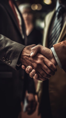 Businessman shakes hands with a person, the concept of business meeting and partnership. Generative AIの素材