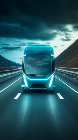 Futuristic double decker bus. The concept of autonomous transportation. Generative AIの素材
