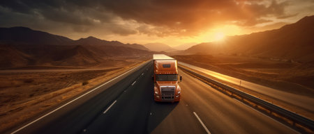 Big truck driving at night, delivery concept. Generative AIの素材