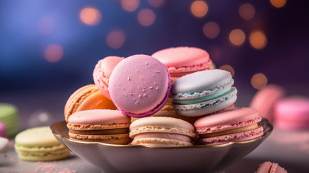 Macarons in pastel colors, a French dessert. Generative AIの素材