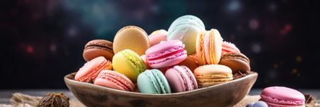 Macarons in pastel colors, a French dessert. Generative AIの素材