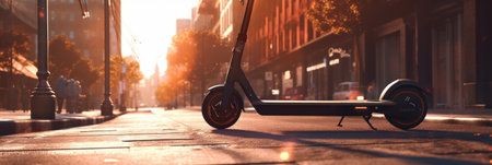Electric scooter on a city street during a sunny day. Generative AIの素材