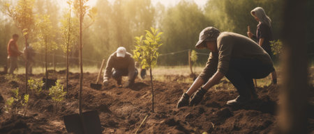 People plant trees, the number of trees increases, save forests, fight against deforestation. Generative AIの素材
