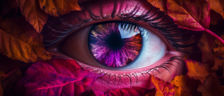 Colored eyes, autumn concept. Generative AIの素材