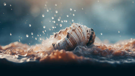 Seashell with sea. Generative AIの素材