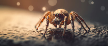 Spider on its web with small dewdrops. Generative AIの素材