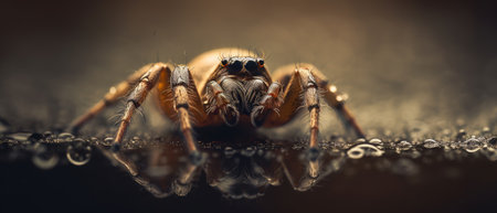 Spider on its web with small dewdrops. Generative AIの素材