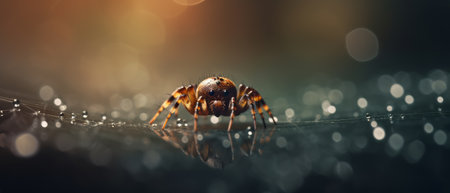 Spider on its web with small dewdrops. Generative AIの素材