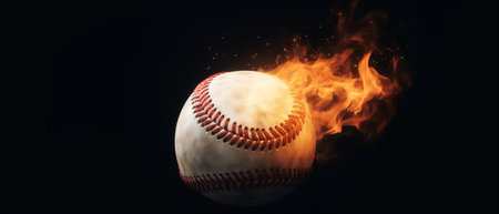 Baseball ball on fire. Generative AIの素材