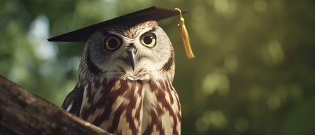 Owl in graduation cap. Generative AIの素材