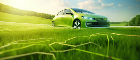 Eco-friendly car. Minimal negative impact on the environment. alternative energy. Electricity or hybrid engines. Generative AIの素材