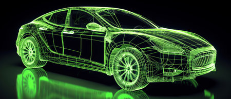 Eco-friendly car. Minimal negative impact on the environment. alternative energy. Electricity or hybrid engines. Generative AIの素材